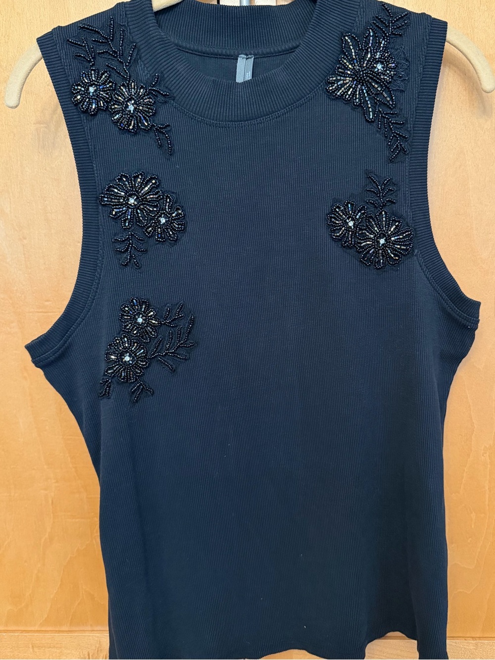 Anthropologie black Beaded Floral Sleeveless Tank